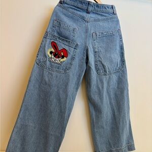 Relaxed Fit Blue Jeans with Embroidered Design